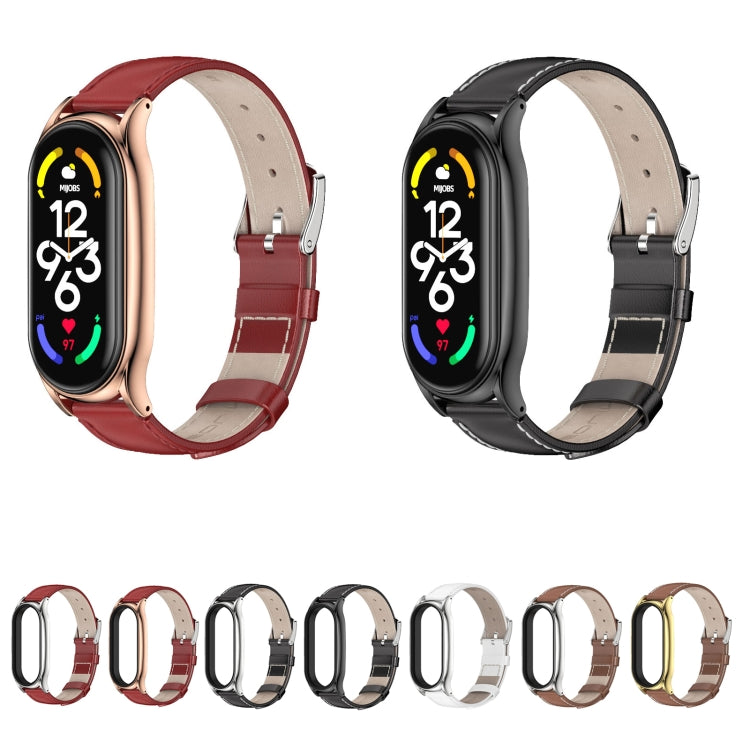 For Xiaomi Mi Band 7 / 7 NFC MIJOBS Plus Genuine Leather Watch Band(White Silver) - Watch Bands by MIJOBS | Online Shopping South Africa | PMC TechLife | Buy Now Pay Later Mobicred