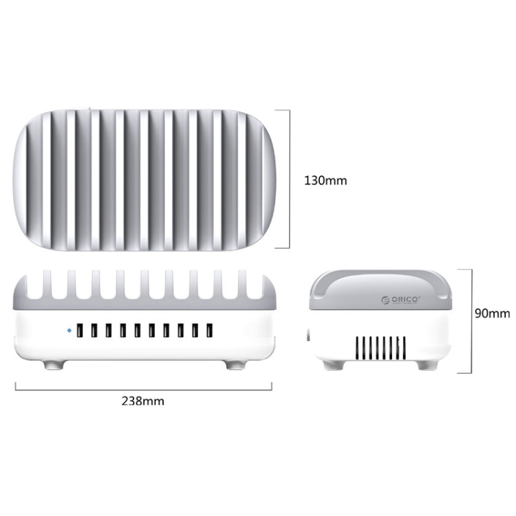 ORICO DUK-10P-DX 120W 5V 2.4A 10 Ports USB Charging Station, EU Plug(White) - Multifunction Charger by ORICO | Online Shopping South Africa | PMC TechLife | Buy Now Pay Later Mobicred