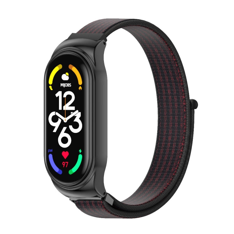 For Xiaomi Mi Band 7 / 7 NFC MIJOBS CS Stainless Steel Case Nylon Watch Band(Black Red) - Watch Bands by MIJOBS | Online Shopping South Africa | PMC TechLife | Buy Now Pay Later Mobicred