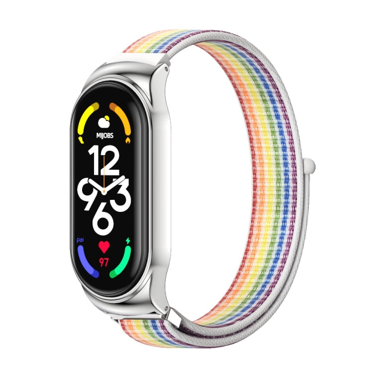 For Xiaomi Mi Band 7 / 7 NFC MIJOBS CS Stainless Steel Case Nylon Watch Band(Colorful Silver) - Watch Bands by MIJOBS | Online Shopping South Africa | PMC TechLife | Buy Now Pay Later Mobicred