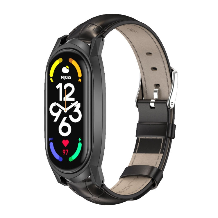 For Xiaomi Mi Band 7 / 7 NFC MIJOBS GT Metal Case Top Layer Cowhide Watch Band(Bamboo Black) - Watch Bands by MIJOBS | Online Shopping South Africa | PMC TechLife | Buy Now Pay Later Mobicred