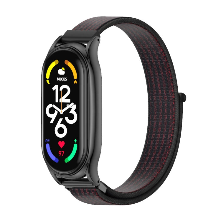 For Xiaomi Mi Band 7 / 7 NFC MIJOBS Plus Stainless Steel Case Nylon Watch Band(Black Red) - Watch Bands by MIJOBS | Online Shopping South Africa | PMC TechLife | Buy Now Pay Later Mobicred