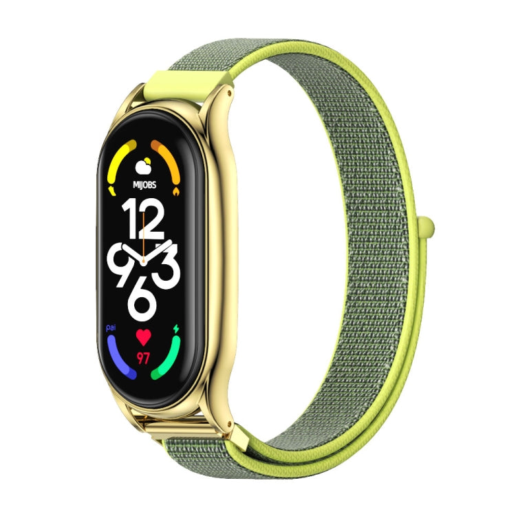 For Xiaomi Mi Band 7 / 7 NFC MIJOBS Plus Stainless Steel Case Nylon Watch Band(Yellow) - Watch Bands by MIJOBS | Online Shopping South Africa | PMC TechLife | Buy Now Pay Later Mobicred