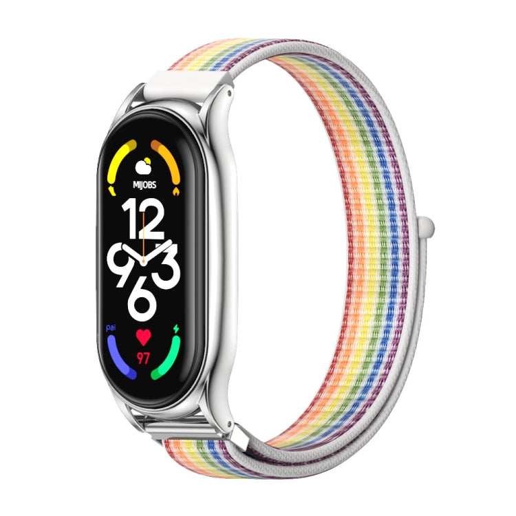 For Xiaomi Mi Band 7 / 7 NFC MIJOBS Plus Stainless Steel Case Nylon Watch Band(Colorful Silver) - Watch Bands by MIJOBS | Online Shopping South Africa | PMC TechLife | Buy Now Pay Later Mobicred
