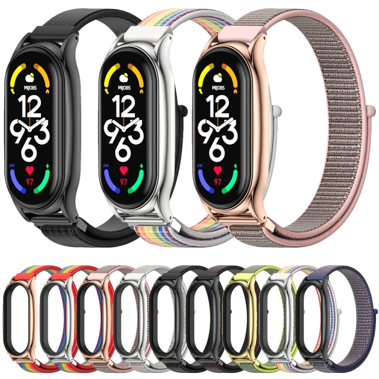 For Xiaomi Mi Band 7 / 7 NFC MIJOBS Plus Stainless Steel Case Nylon Watch Band(Black) - Watch Bands by MIJOBS | Online Shopping South Africa | PMC TechLife | Buy Now Pay Later Mobicred