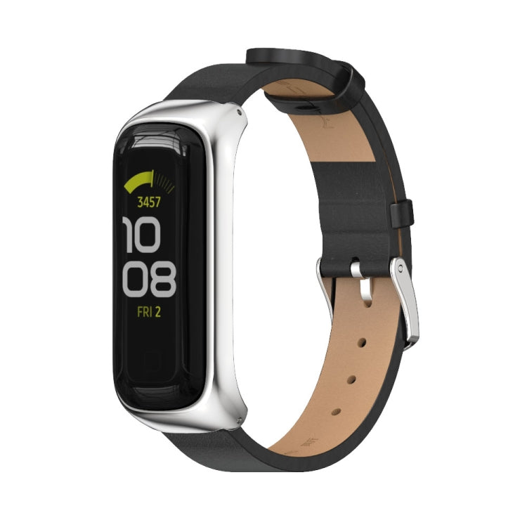 For Samsung Galaxy Fit 2 MIJOBS Metal Case Microfiber Leather Watch Band(Black Silver) - Watch Bands by MIJOBS | Online Shopping South Africa | PMC TechLife | Buy Now Pay Later Mobicred