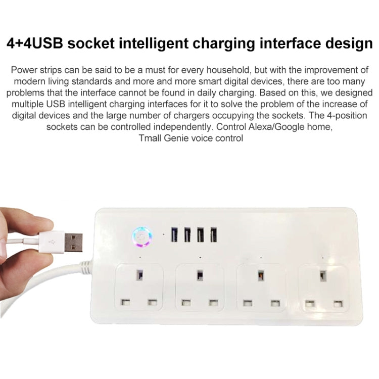 ZigBee 13A SM-SO301-K 4 Holes + 4 USB Multi-purpose Smart Power Strip, UK Plug - Smart Socket by PMC Jewellery | Online Shopping South Africa | PMC Jewellery