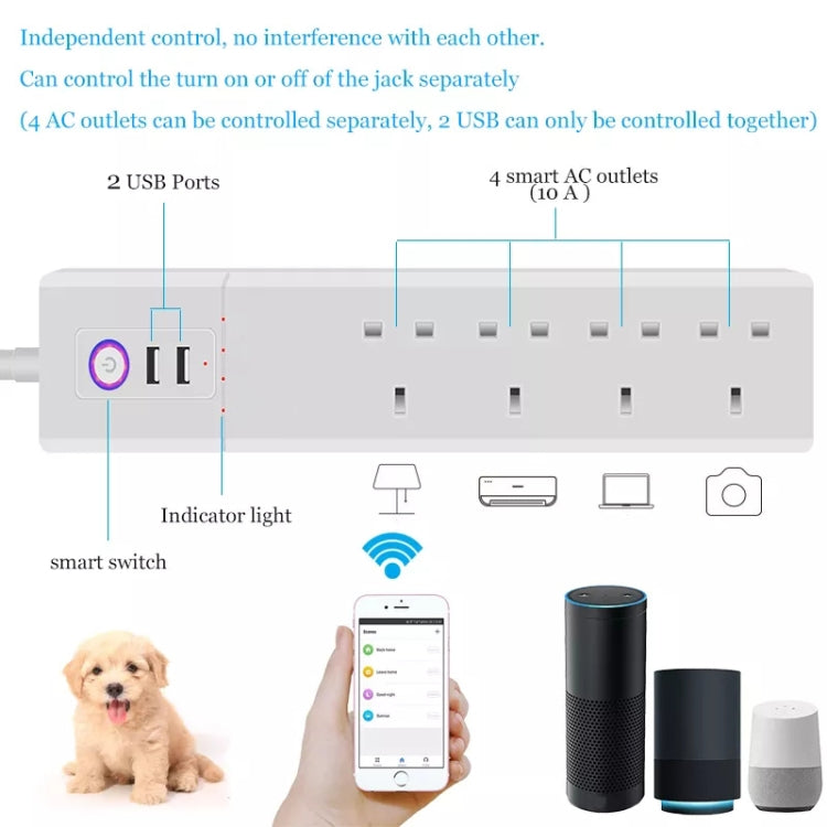 WiFi 10A SM-SO306-K 4 Holes + 2 USB Multi-purpose Smart Power Strip, UK Plug - Smart Socket by PMC Jewellery | Online Shopping South Africa | PMC Jewellery