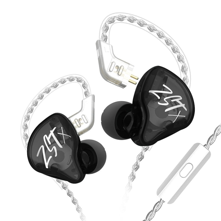 KZ-ZST X 1.25m Ring Iron Hybrid Driver In-Ear Noise Cancelling Earphone, Style:With Microphone(Black) - free shipping - PMC TechLife - Order now!