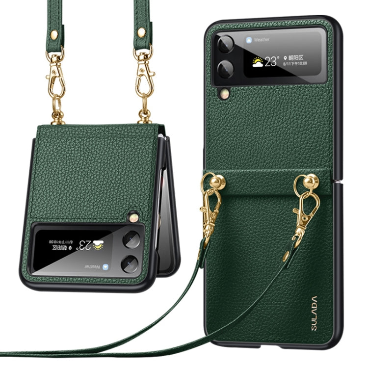 For Samsung Galaxy Z Flip3 5G SULADA Litchi Texture Leather + TPU Phone Case with Strap(Green) - Galaxy Phone Cases by SULADA | Online Shopping South Africa | PMC Jewellery