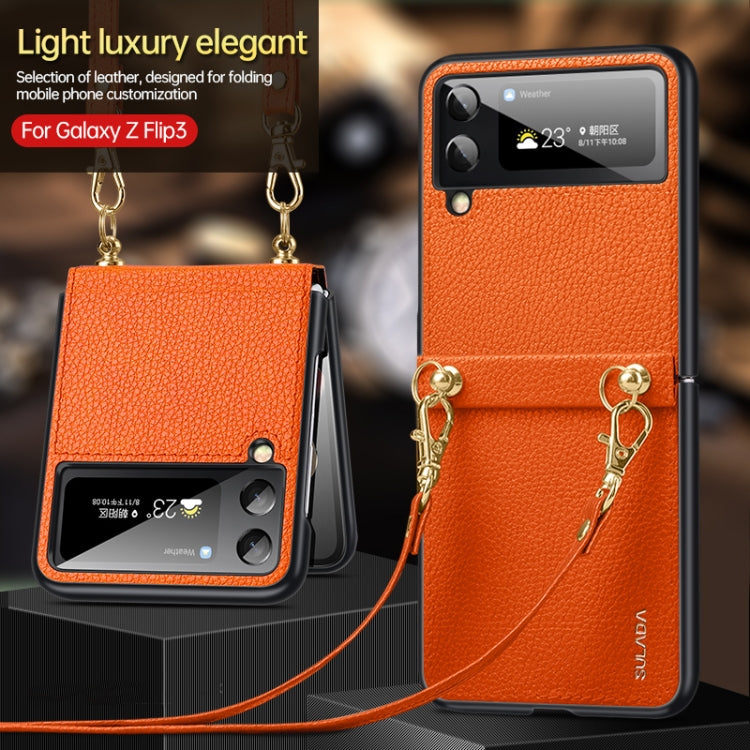 For Samsung Galaxy Z Flip3 5G SULADA Litchi Texture Leather + TPU Phone Case with Strap(Green) - Galaxy Phone Cases by SULADA | Online Shopping South Africa | PMC Jewellery