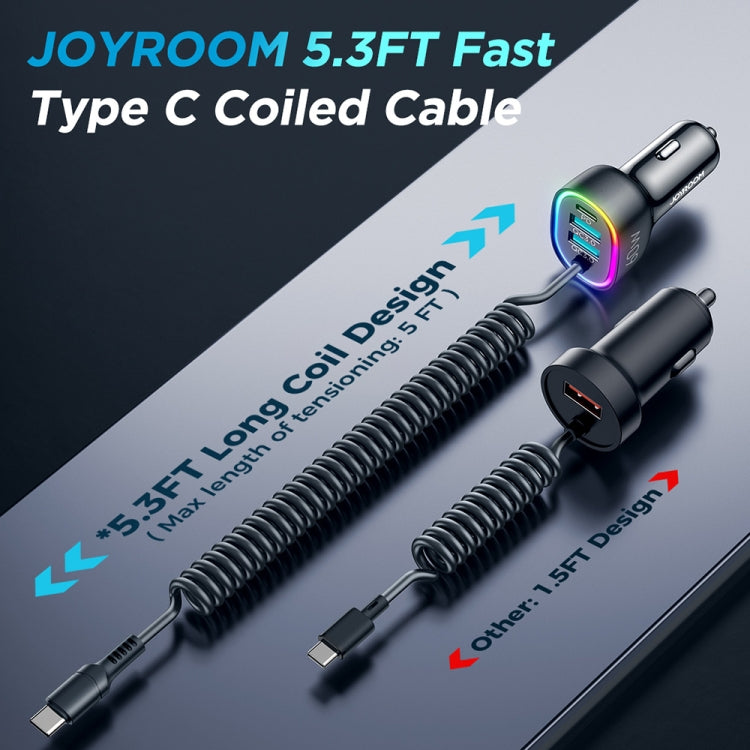 JOYROOM JR-CL19 60W 4 in 1 Car Charger with Type-C Coiled Data Cable(Black) - Car Charger by JOYROOM | Online Shopping South Africa | PMC Jewellery