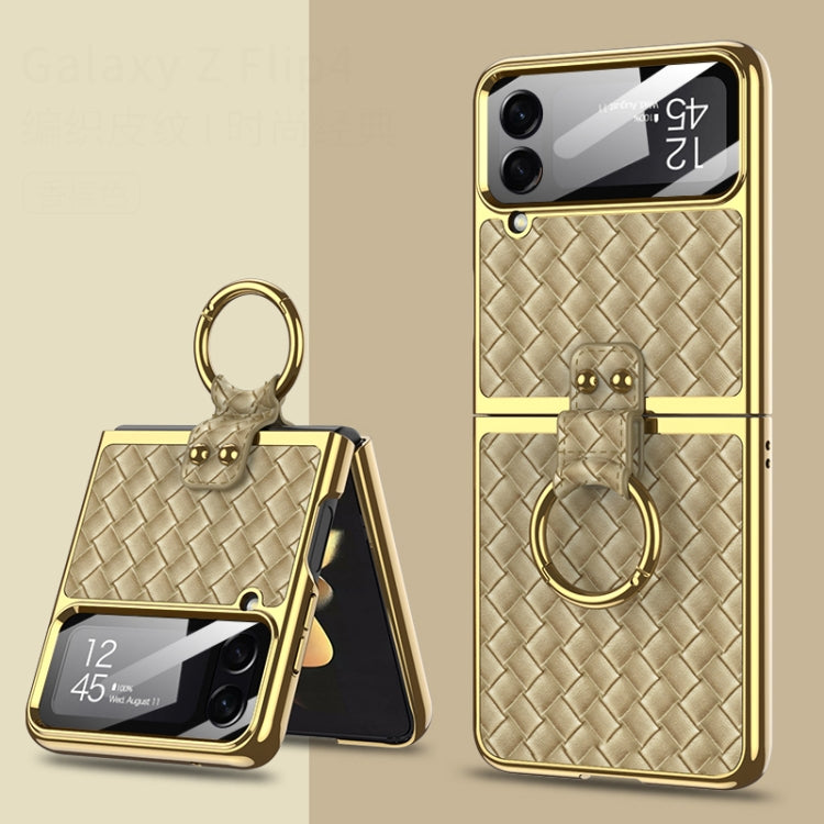 For Samsung Galaxy Z Flip4 GKK Weave Texture Electroplating Protective Phone Case(Gold) - Galaxy Z Flip4 5G Cases by GKK | Online Shopping South Africa | PMC Jewellery