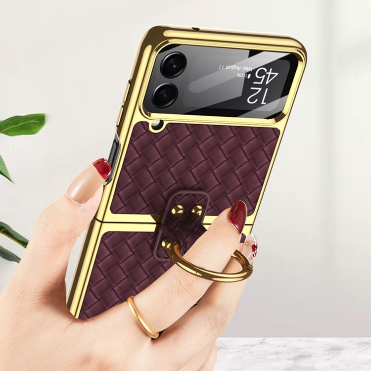For Samsung Galaxy Z Flip4 GKK Weave Texture Electroplating Protective Phone Case(Brown) - free shipping - PMC TechLife - Order now!