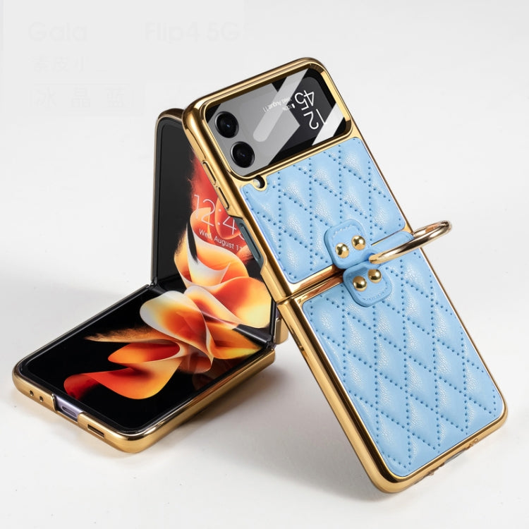 For Samsung Galaxy Z Flip4 GKK Integrated Plating + Leather Phone Case with Ring(Blue) - Galaxy Z Flip4 5G Cases by GKK | Online Shopping South Africa | PMC Jewellery