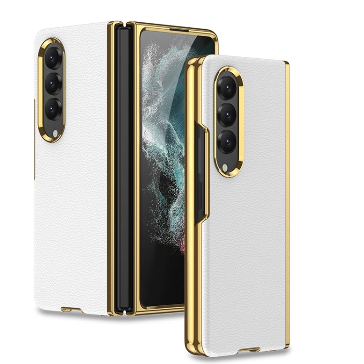 For Samsung Galaxy Z Fold4 GKK Electroplating Leather Surface Phone Case(Gold White) - Galaxy Z Fold4 5G Cases by GKK | Online Shopping South Africa | PMC Jewellery