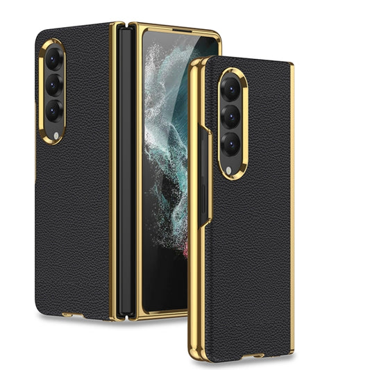 For Samsung Galaxy Z Fold4 GKK Electroplating Leather Surface Phone Case(Gold Black) - Galaxy Z Fold4 5G Cases by GKK | Online Shopping South Africa | PMC Jewellery