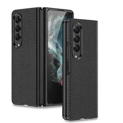 For Samsung Galaxy Z Fold4 GKK Electroplating Leather Surface Phone Case(Carbon Fiber) - Galaxy Z Fold4 5G Cases by GKK | Online Shopping South Africa | PMC Jewellery