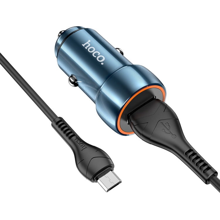 hoco Z46 Blue Shield Single Port QC3.0 Car Charger Set with Micro USB Cable(Sapphire Blue) - Car Charger by hoco | Online Shopping South Africa | PMC Jewellery