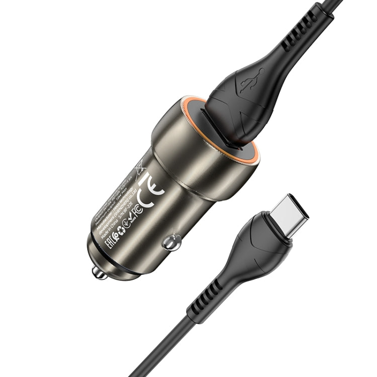 hoco Z46 Blue Shield Single Port QC3.0 Car Charger Set with Type-C Cable(Metal Grey) - Car Charger by hoco | Online Shopping South Africa | PMC Jewellery