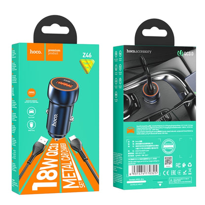 hoco Z46 Blue Shield Single Port QC3.0 Car Charger Set with Type-C Cable(Sapphire Blue) - Car Charger by hoco | Online Shopping South Africa | PMC Jewellery