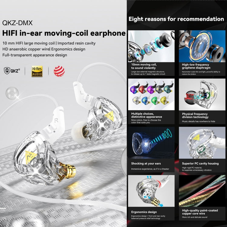 QKZ DMX Sports In-ear HIFI 3.5mm Wired Control Earphone with Mic(Transparent) - In Ear Wired Earphone by QKZ | Online Shopping South Africa | PMC Jewellery