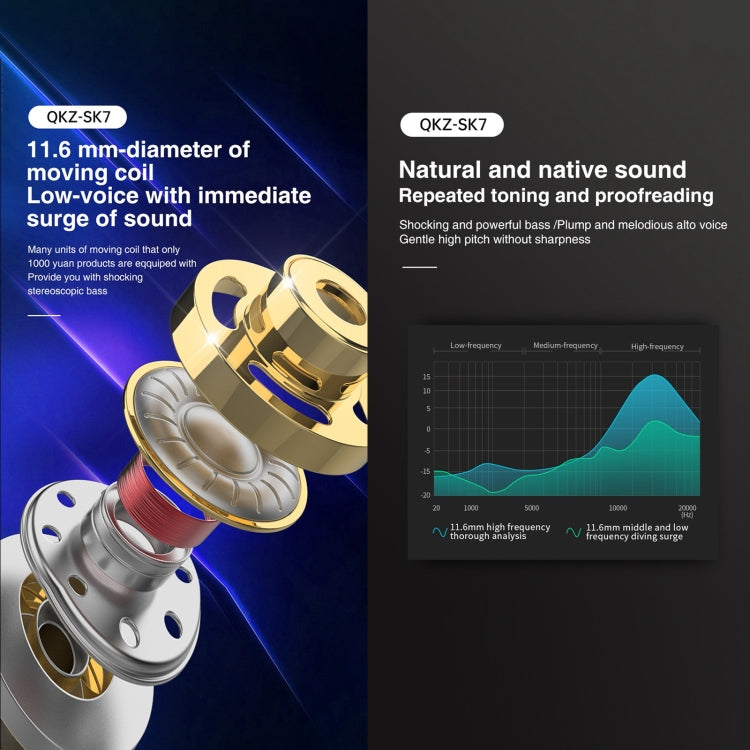 QKZ SK7 3.5mm Sports In-ear Copper Driver Wired HIFI Stereo Earphone with Mic(Dark Blue) - In Ear Wired Earphone by QKZ | Online Shopping South Africa | PMC TechLife | Buy Now Pay Later Mobicred