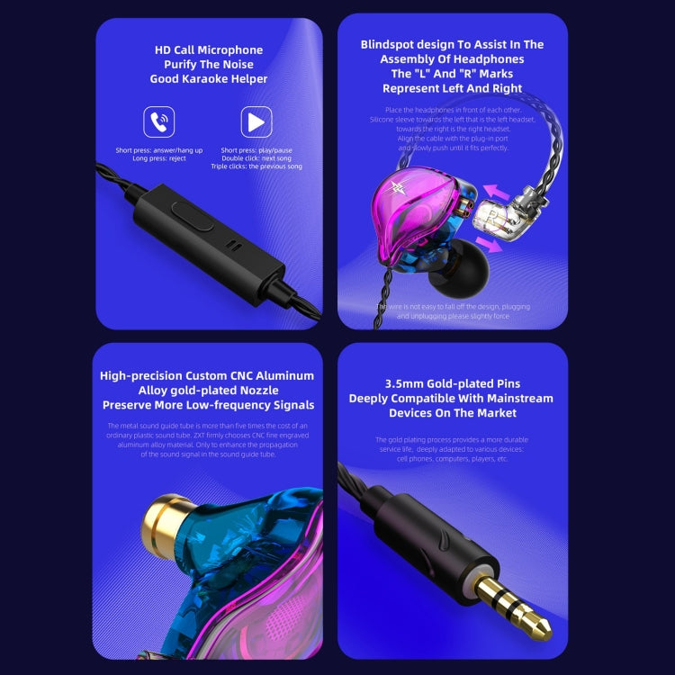 QKZ ZXT Sports In-ear Wired Control Plug HIFI Stereo Stage Monitor Earphone, Style:with Mic(Transparent) - In Ear Wired Earphone by QKZ | Online Shopping South Africa | PMC Jewellery