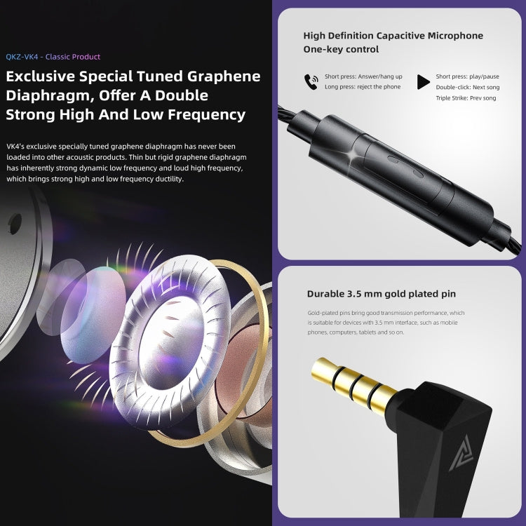 QKZ VK4 In-Ear Subwoofer HiFi Wire-controlled Earphone with Mic(Carbon Fiber Version) - In Ear Wired Earphone by QKZ | Online Shopping South Africa | PMC TechLife | Buy Now Pay Later Mobicred