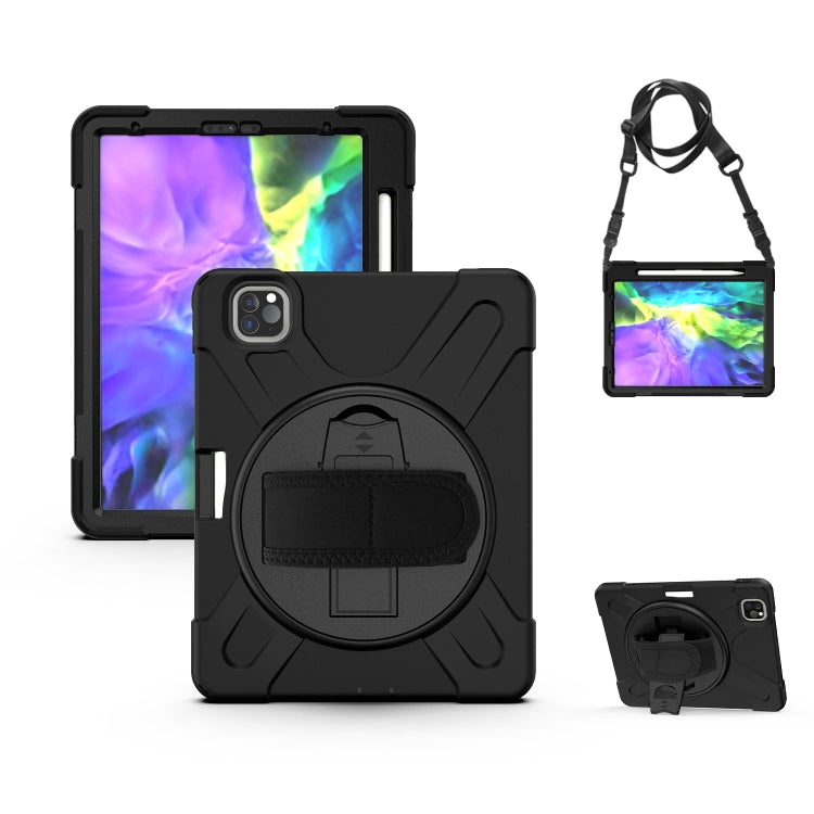 360 Degree Rotation Silicone Protective Cover with Holder & Hand Strap & Long Strap & Pencil Slot For iPad Air 2025 / 10.9 / Pro 11 2021 / 2020 / 2018(Black) - iPad Pro 11 (2020) Cases by PMC TechLife | Online Shopping South Africa | PMC TechLife | Buy Now Pay Later Mobicred
