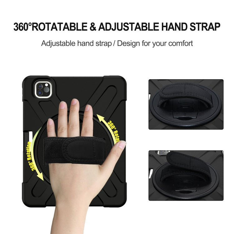 360 Degree Rotation Silicone Protective Cover with Holder & Hand Strap & Long Strap & Pencil Slot For iPad Air 2025 / 10.9 / Pro 11 2021 / 2020 / 2018(Black) - iPad Pro 11 (2020) Cases by PMC TechLife | Online Shopping South Africa | PMC TechLife | Buy Now Pay Later Mobicred