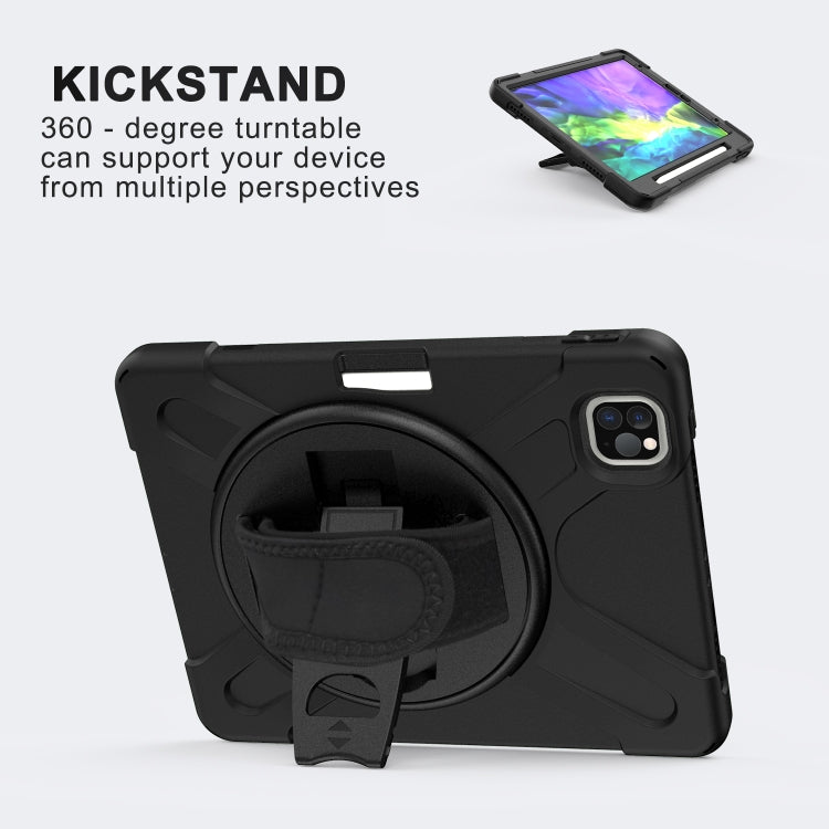 360 Degree Rotation Silicone Protective Cover with Holder & Hand Strap & Long Strap & Pencil Slot For iPad Air 2025 / 10.9 / Pro 11 2021 / 2020 / 2018(Black) - iPad Pro 11 (2020) Cases by PMC TechLife | Online Shopping South Africa | PMC TechLife | Buy Now Pay Later Mobicred
