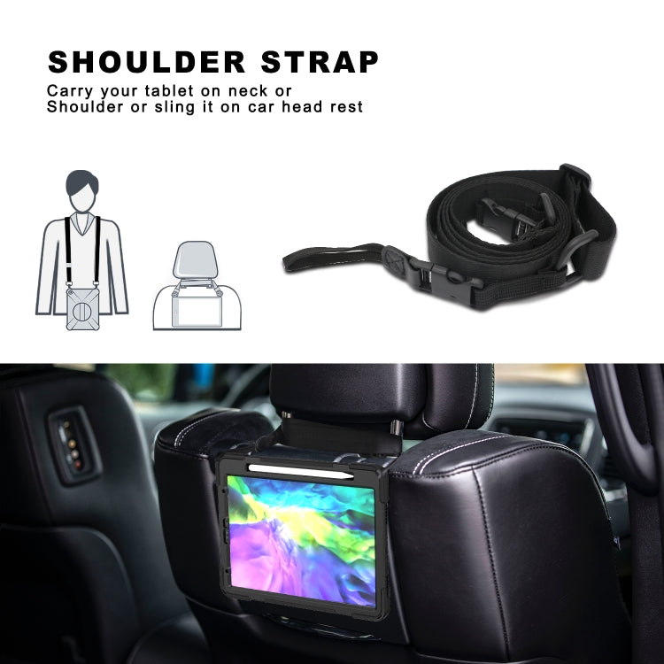 360 Degree Rotation Silicone Protective Cover with Holder & Hand Strap & Long Strap & Pencil Slot For iPad Air 2025 / 10.9 / Pro 11 2021 / 2020 / 2018(Black) - iPad Pro 11 (2020) Cases by PMC TechLife | Online Shopping South Africa | PMC TechLife | Buy Now Pay Later Mobicred