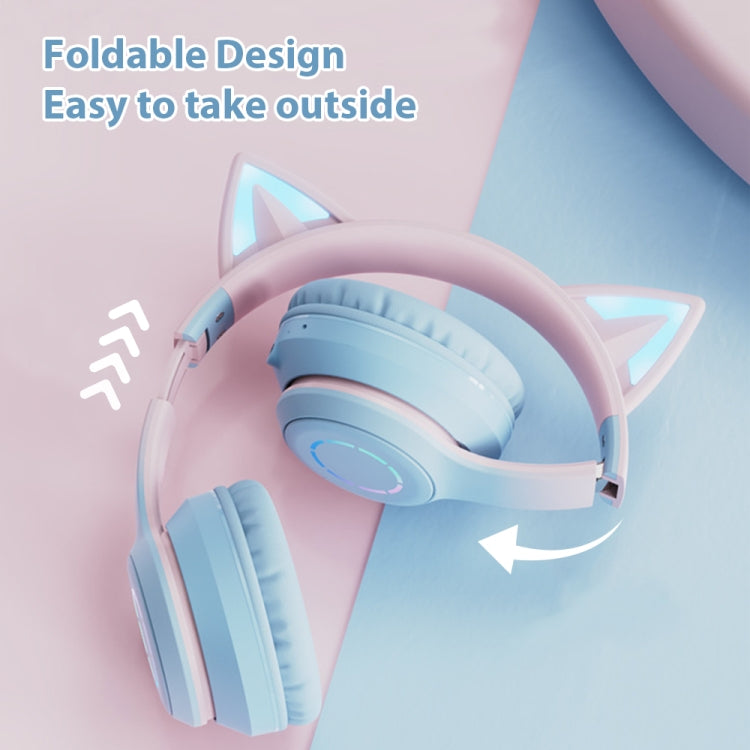 BT029C RGB Dual Modes Cat Ear Wireless Bluetooth Headphone(Blue) - Headset & Headphone by PMC Jewellery | Online Shopping South Africa | PMC Jewellery