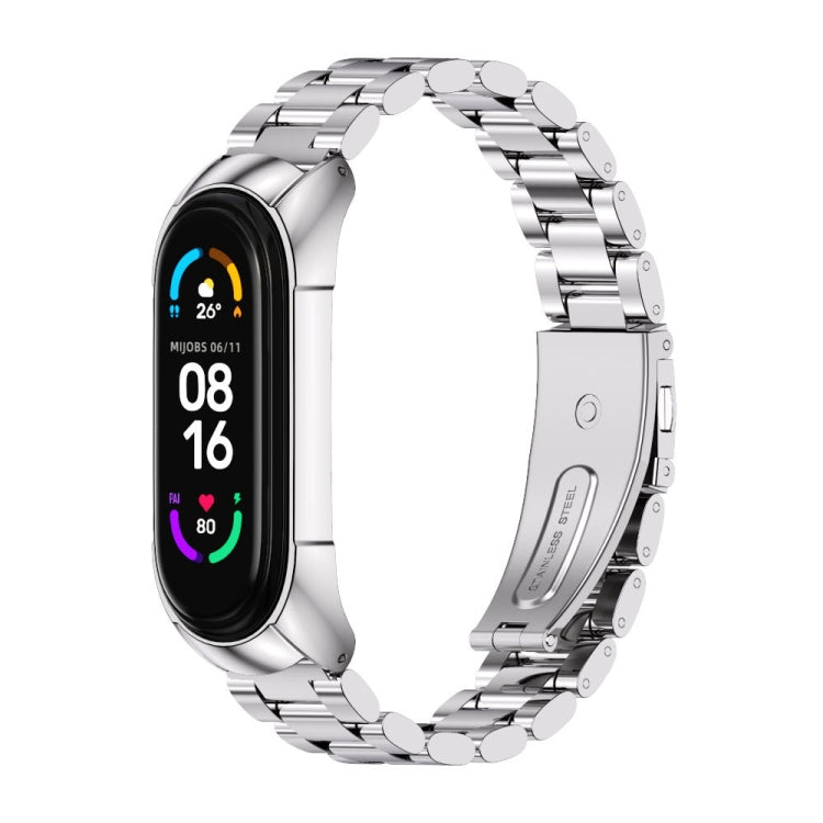 For Xiaomi Mi Band 6 / 6 NFC MIJOBS TF2 Tri-Bead Stainless Steel Watch Band(Silver) - Watch Bands by MIJOBS | Online Shopping South Africa | PMC TechLife | Buy Now Pay Later Mobicred