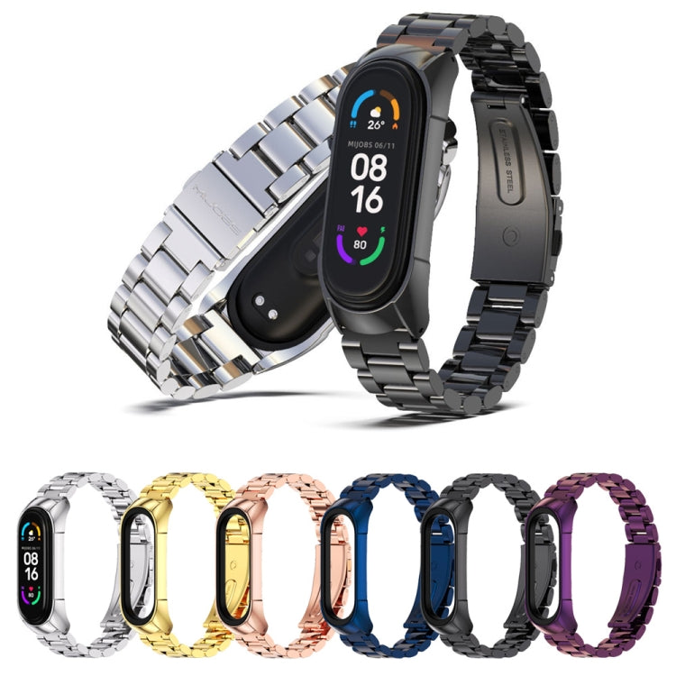 For Xiaomi Mi Band 6 / 6 NFC MIJOBS TF2 Tri-Bead Stainless Steel Watch Band(Silver) - Watch Bands by MIJOBS | Online Shopping South Africa | PMC TechLife | Buy Now Pay Later Mobicred