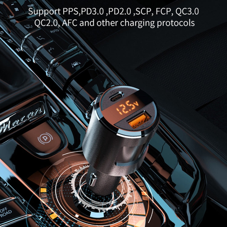 SC01 65W QC3.0 + PD Dual Ports Car Charger with Voltage Display(Silver) - Car Charger by PMC TechLife | Online Shopping South Africa | PMC TechLife