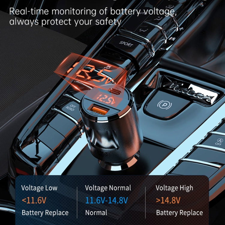 SC01 65W QC3.0 + PD Dual Ports Car Charger with Voltage Display(Silver) - Car Charger by PMC TechLife | Online Shopping South Africa | PMC TechLife