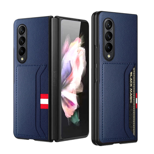 For Samsung Galaxy Z Fold4 5G GKK Litchi Texture Card Slot Phone Case(Blue) - Galaxy Z Fold4 5G Cases by GKK | Online Shopping South Africa | PMC Jewellery