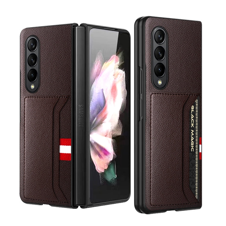 For Samsung Galaxy Z Fold4 5G GKK Litchi Texture Card Slot Phone Case(Brown) - Galaxy Z Fold4 5G Cases by GKK | Online Shopping South Africa | PMC Jewellery