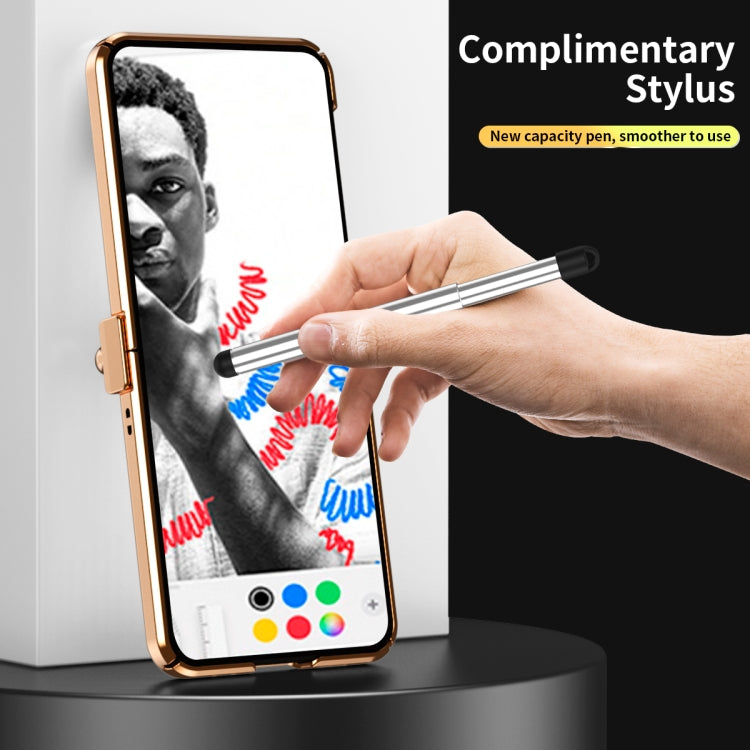 For Samsung Galaxy Z Flip3 5G Litchi Texture Leather Hinged Electroplated Phone Case with Pen(Black Gold) - free shipping - PMC TechLife - Order now!