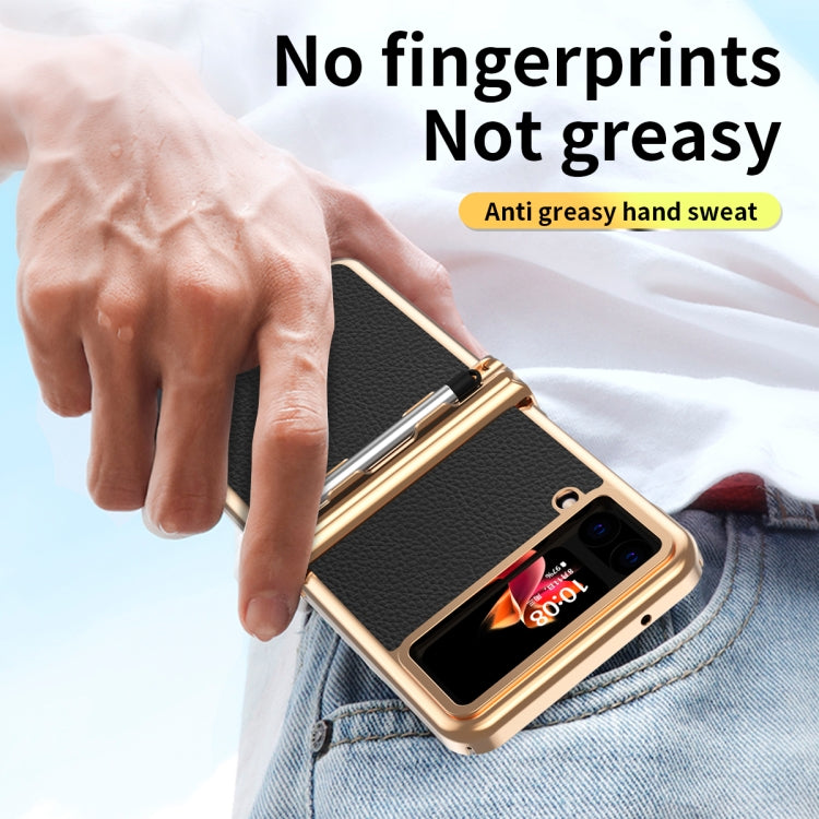 For Samsung Galaxy Z Flip3 5G Litchi Texture Leather Hinged Electroplated Phone Case with Pen(Black Gold) - free shipping - PMC TechLife - Order now!