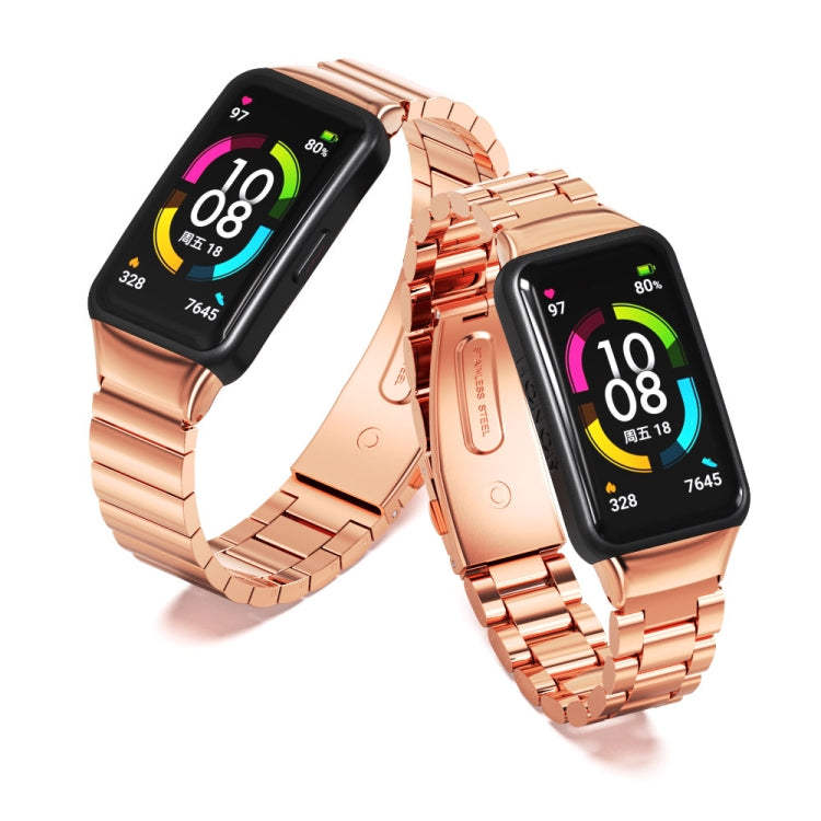 For Huawei Band 6 / Honor Band 6 / 7 Mijobs Bamboo Stainless Steel Metal Watch Band(Rose Gold) - Watch Bands by MIJOBS | Online Shopping South Africa | PMC TechLife | Buy Now Pay Later Mobicred