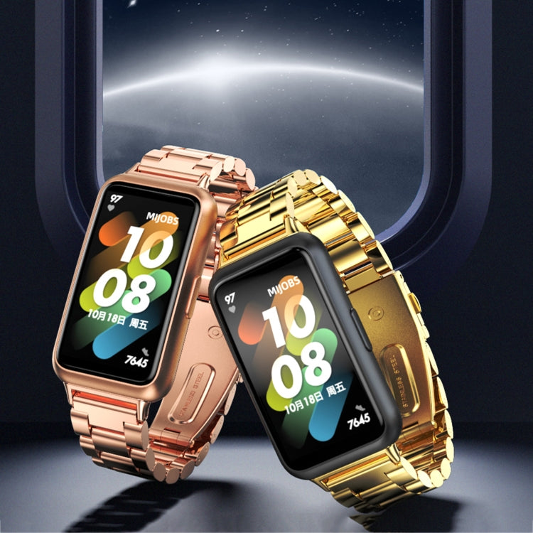 For Huawei Band 7 / 7 NFC MIJOBS Three-Bead Metal Stainless Steel Watch Band(Rose Gold) - free shipping - PMC TechLife - Order now!