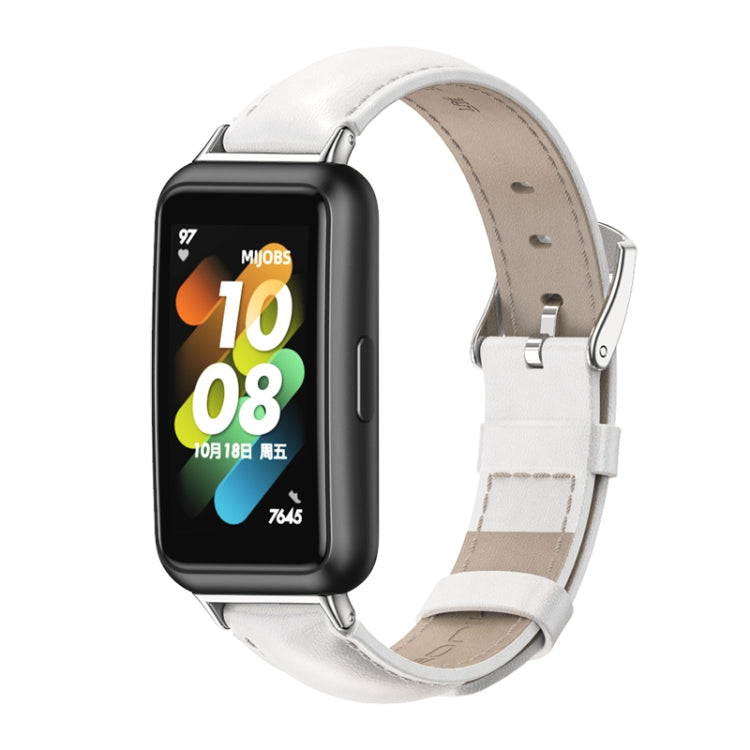 For Huawei Band 7 / 7 NFC MIJOBS Cowhide Leather Watch Band(White Silver) - free shipping - PMC TechLife - Order now!