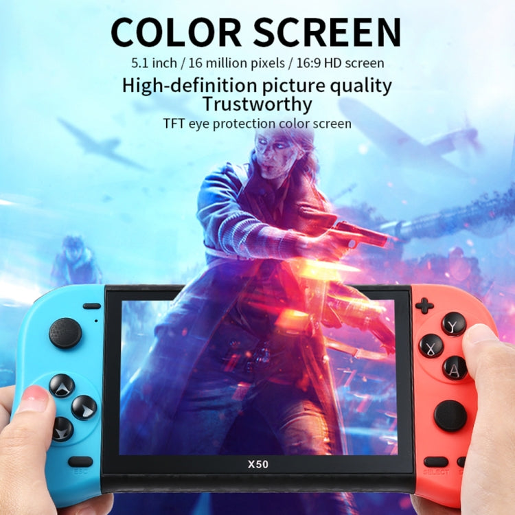 X50 5.1 inch Screen Handheld Retro Game Console 8G Memory with 6000+ Games(Red+Blue) - free shipping - PMC TechLife - Order now!