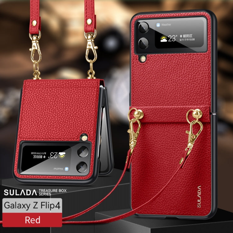 For Samsung Galaxy Z Flip4 SULADA Litchi Texture Leather + TPU Phone Case with Strap(Red) - Galaxy Z Flip4 5G Cases by SULADA | Online Shopping South Africa | PMC Jewellery