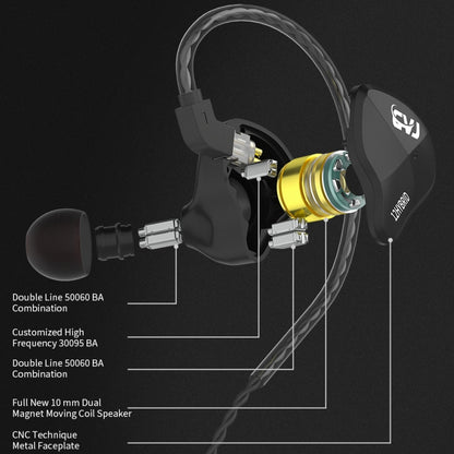 CVJ-CSN In-Ear Dual Magnetic Circuit Dynamic HIFI Wired Earphone, Style:Without Mic(Black) - In Ear Wired Earphone by CVJ | Online Shopping South Africa | PMC Jewellery