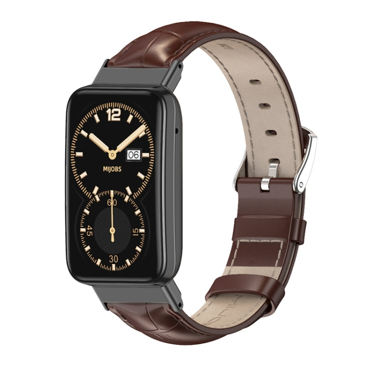 For Xiaomi Mi Band 7 Pro Mijobs Genuine Leather Top Layer Cowhide Watch Band(Bamboo Coffee Black) - Watch Bands by MIJOBS | Online Shopping South Africa | PMC TechLife | Buy Now Pay Later Mobicred