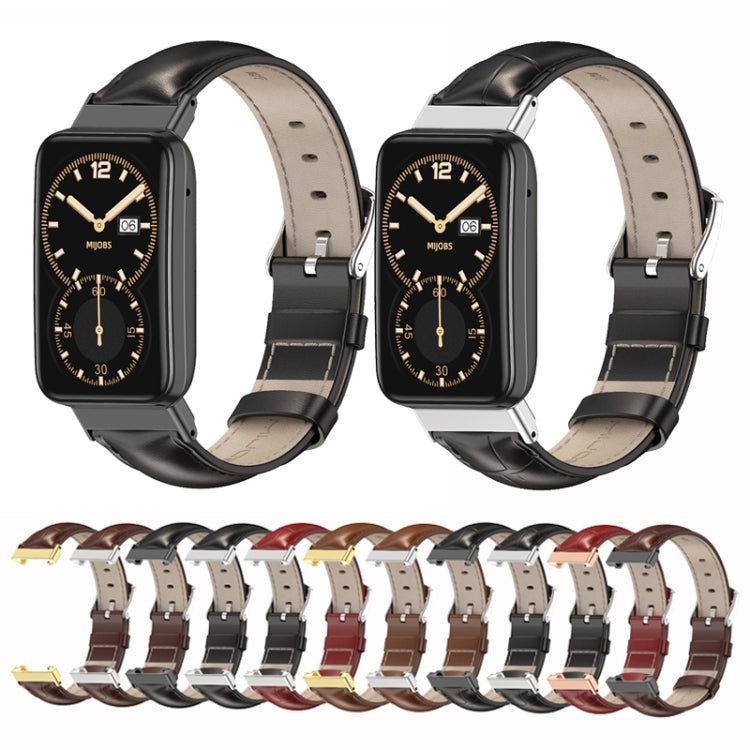 For Xiaomi Mi Band 7 Pro Mijobs Genuine Leather Top Layer Cowhide Watch Band(Brown Silver) - Watch Bands by MIJOBS | Online Shopping South Africa | PMC TechLife | Buy Now Pay Later Mobicred
